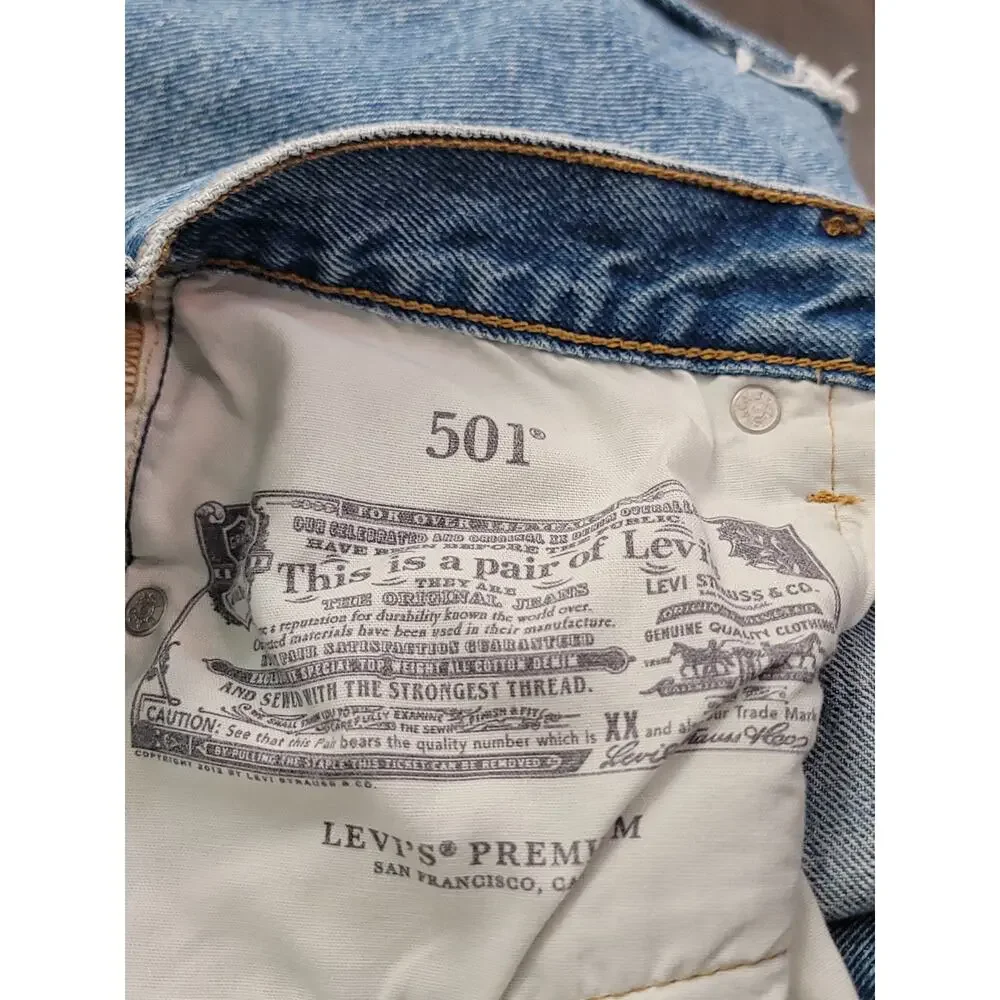 Levis Premium 501 Denim Shorts SZ 28 High Rise Button Fly Big E Jorts Festival